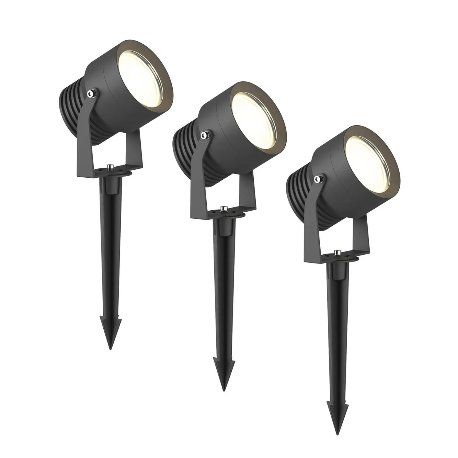 LED-Außenstrahler Irina, 3er-Set, Erdspieß, Stecker, grau