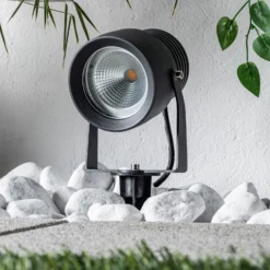 LED-Außenstrahler Irina, 3er-Set, Erdspieß, Stecker, grau