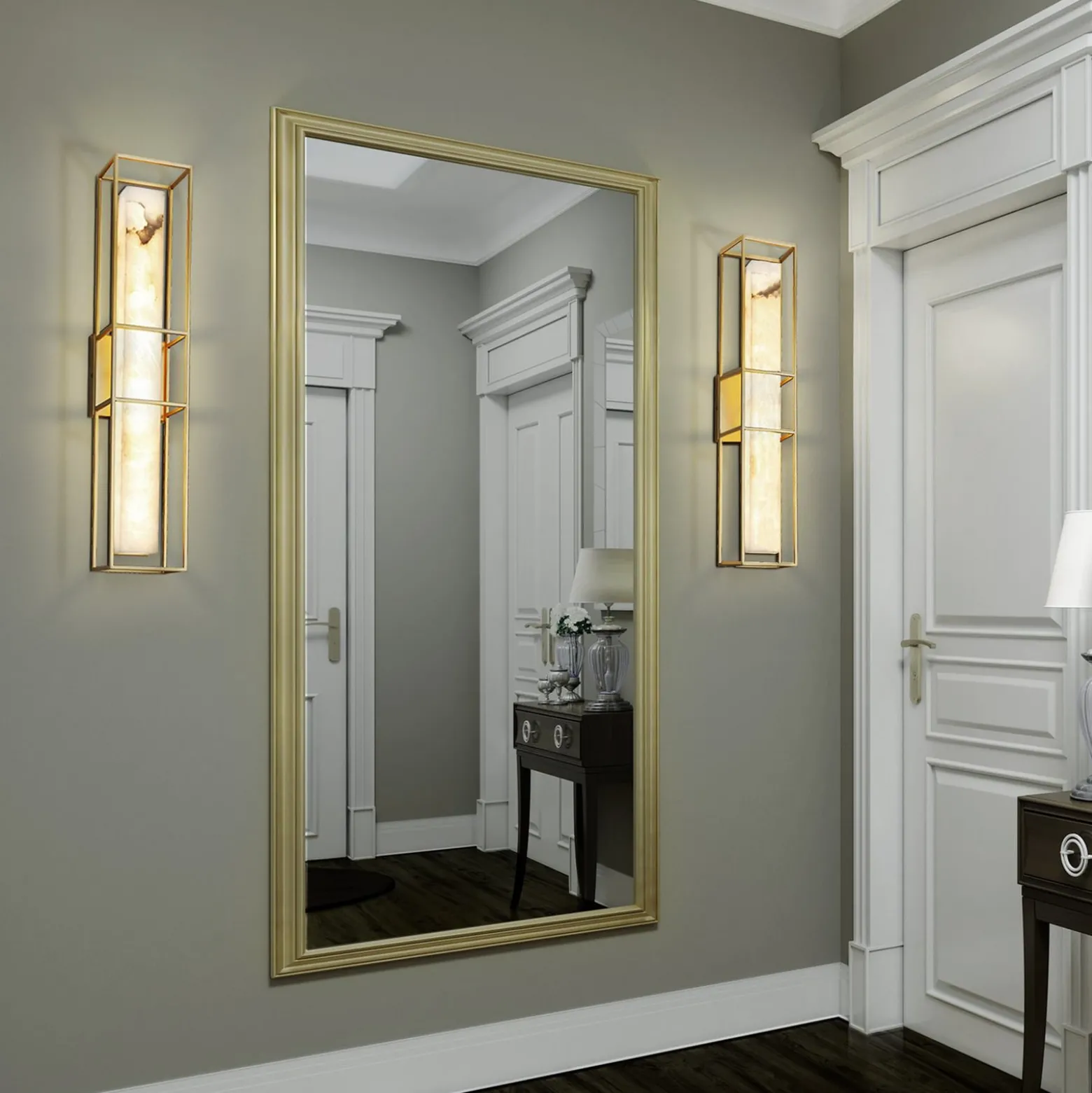 LED-Außenwandlampe BLAKLEY, gold/alabaster, Höhe 61 cm, IP44