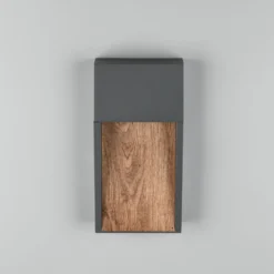 LED-Außenwandlampe SALMON, Holzoptik, Metall Höhe 33 cm IP44