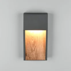 LED-Außenwandlampe SALMON, Holzoptik, Metall Höhe 33 cm IP44