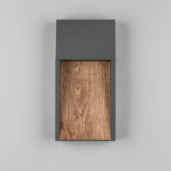 LED-Außenwandlampe SALMON, Holzoptik, Metall Höhe 33 cm IP44