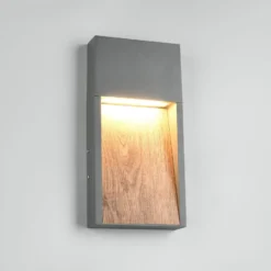 LED-Außenwandlampe SALMON, Holzoptik, Metall Höhe 33 cm IP44