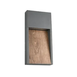 LED-Außenwandlampe SALMON, Holzoptik, Metall Höhe 33 cm IP44
