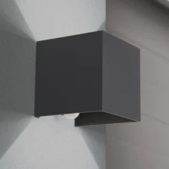 LED-Außenwandleuchte Cube-S, anthrazit, Metall, Sensor