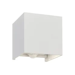 LED-Außenwandleuchte Cube-S, weiß, Metall, Bewegungsmelder