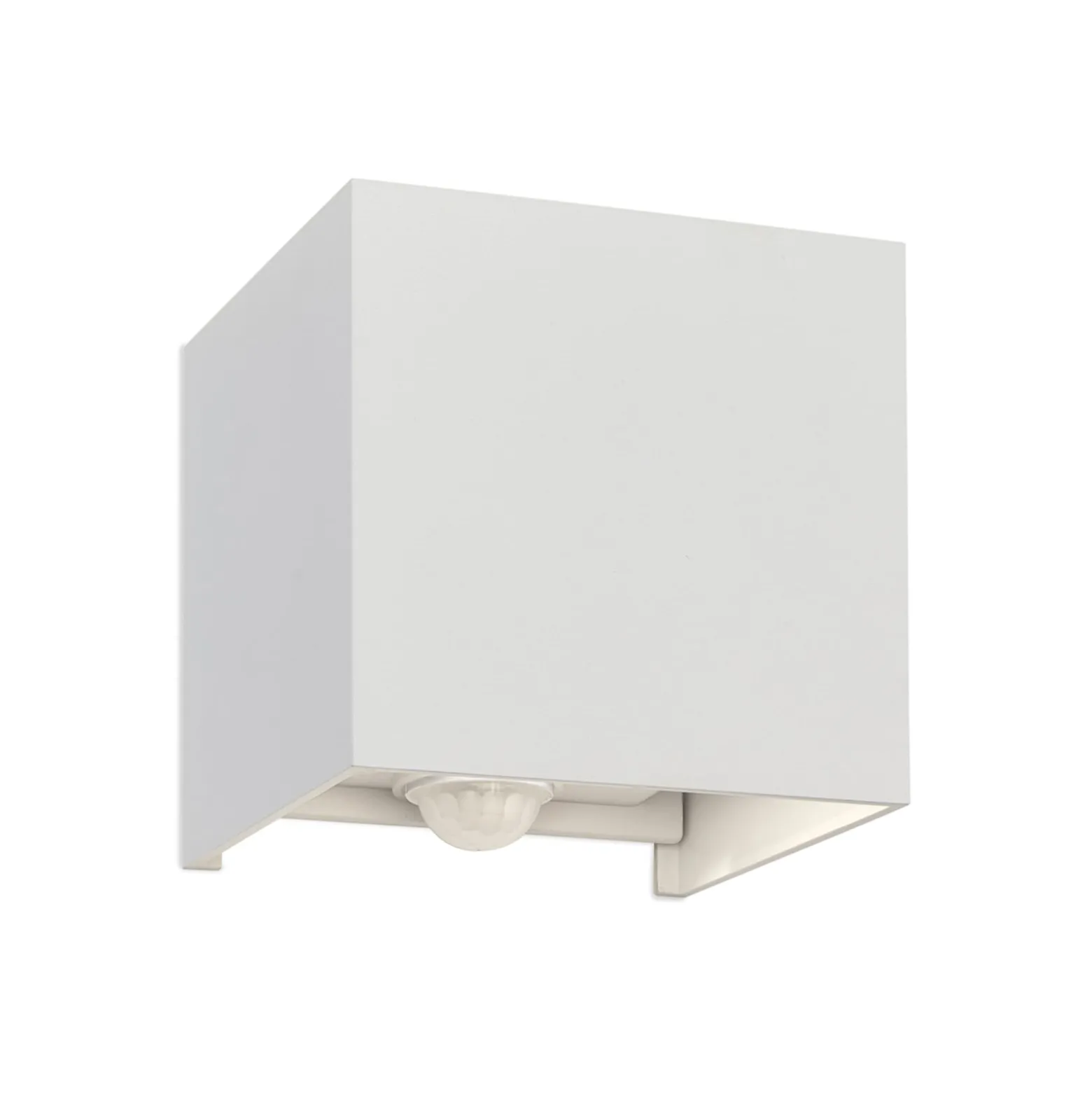 LED-Außenwandleuchte Cube-S, weiß, Metall, Bewegungsmelder
