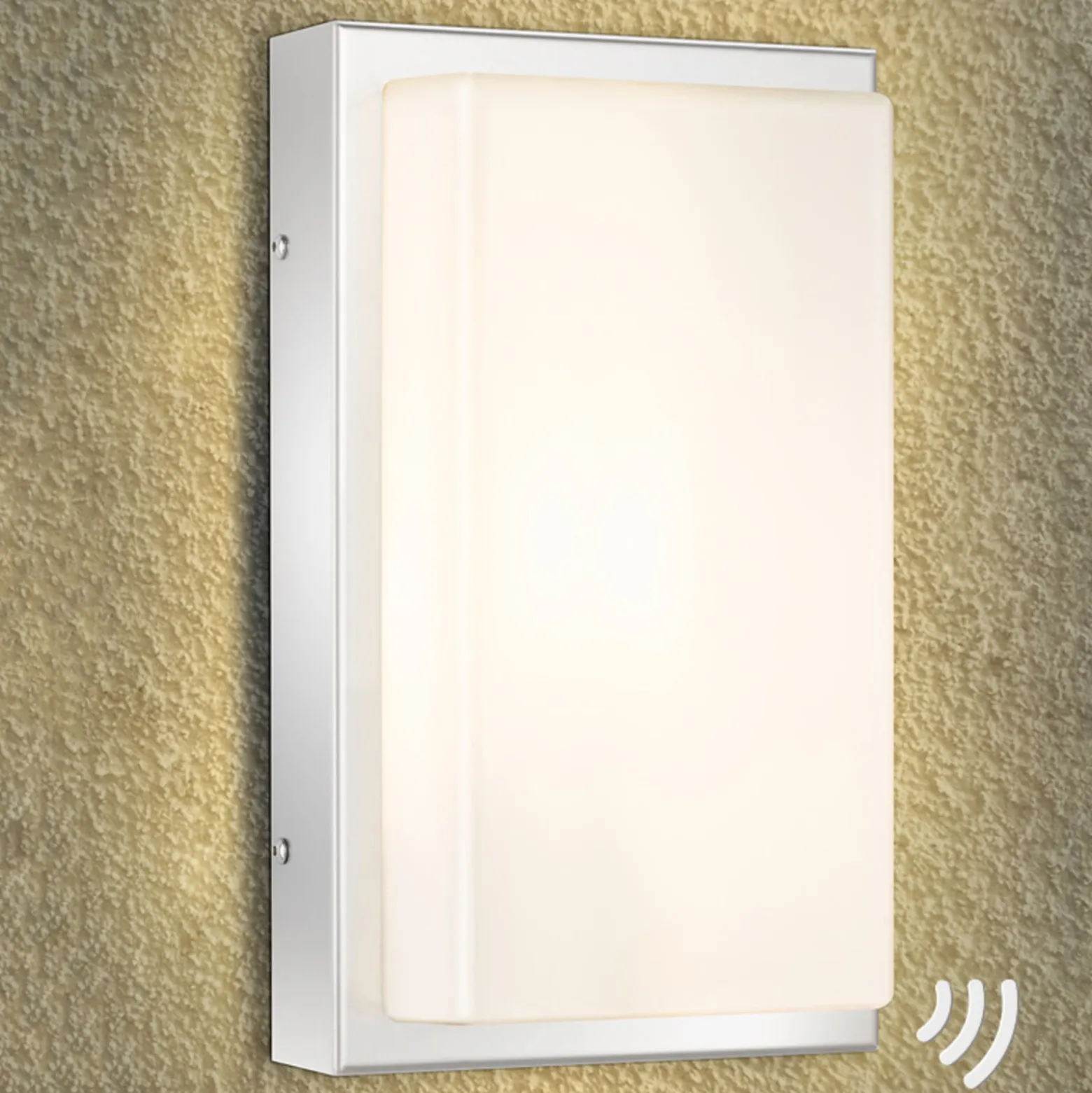 LED-Außenwandleuchte Julea, Edelstahl, Glas, Bewegungsmelder