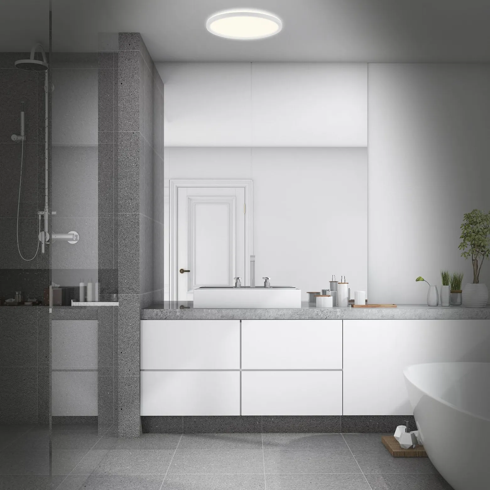 LED-Bad-Deckenleuchte Slim Drip, weiß, Ø 42 cm, IP44