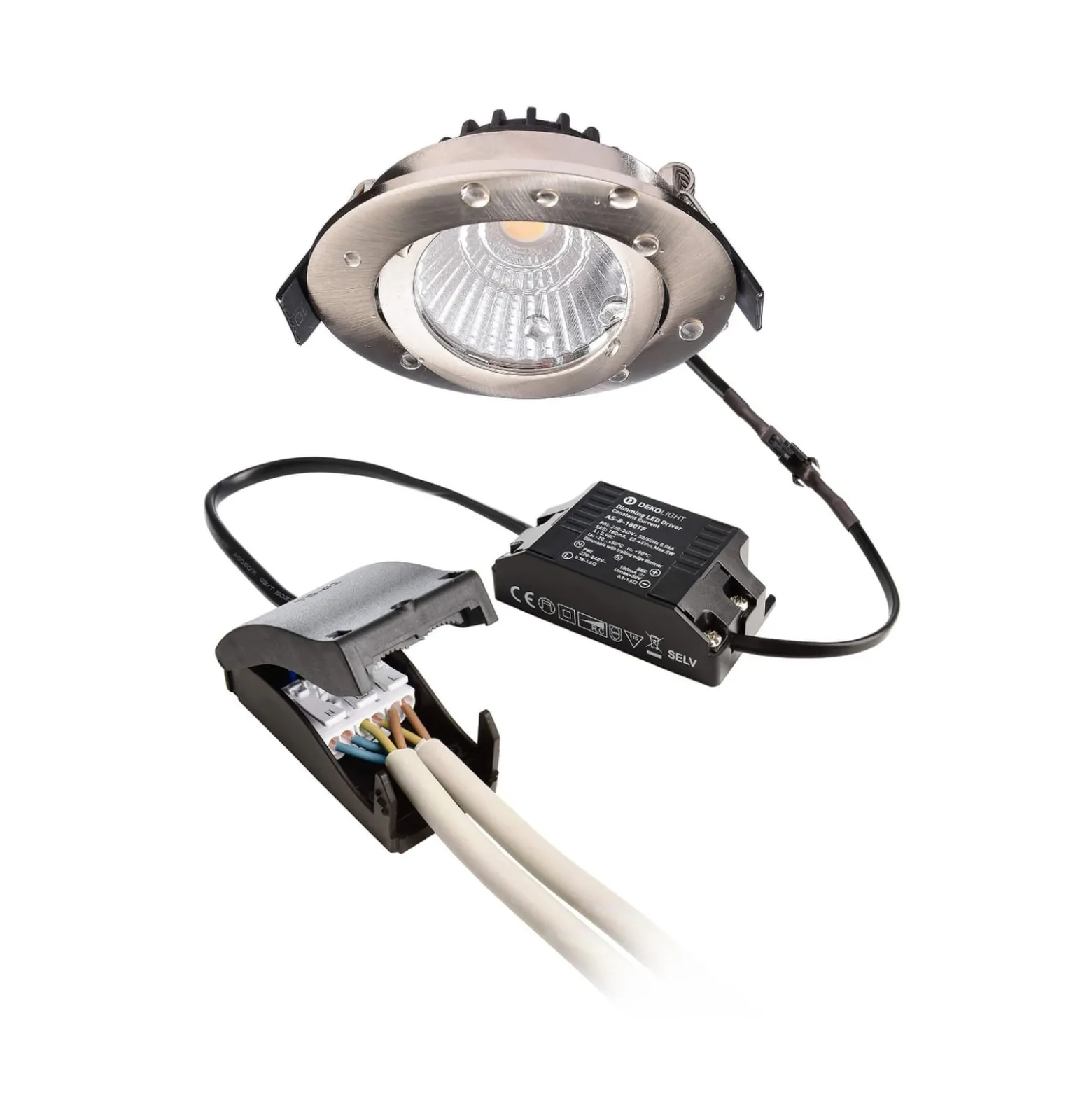 LED-Deckeneinbauleuchte Dione, IP44, 2.700 K, nickel, dim