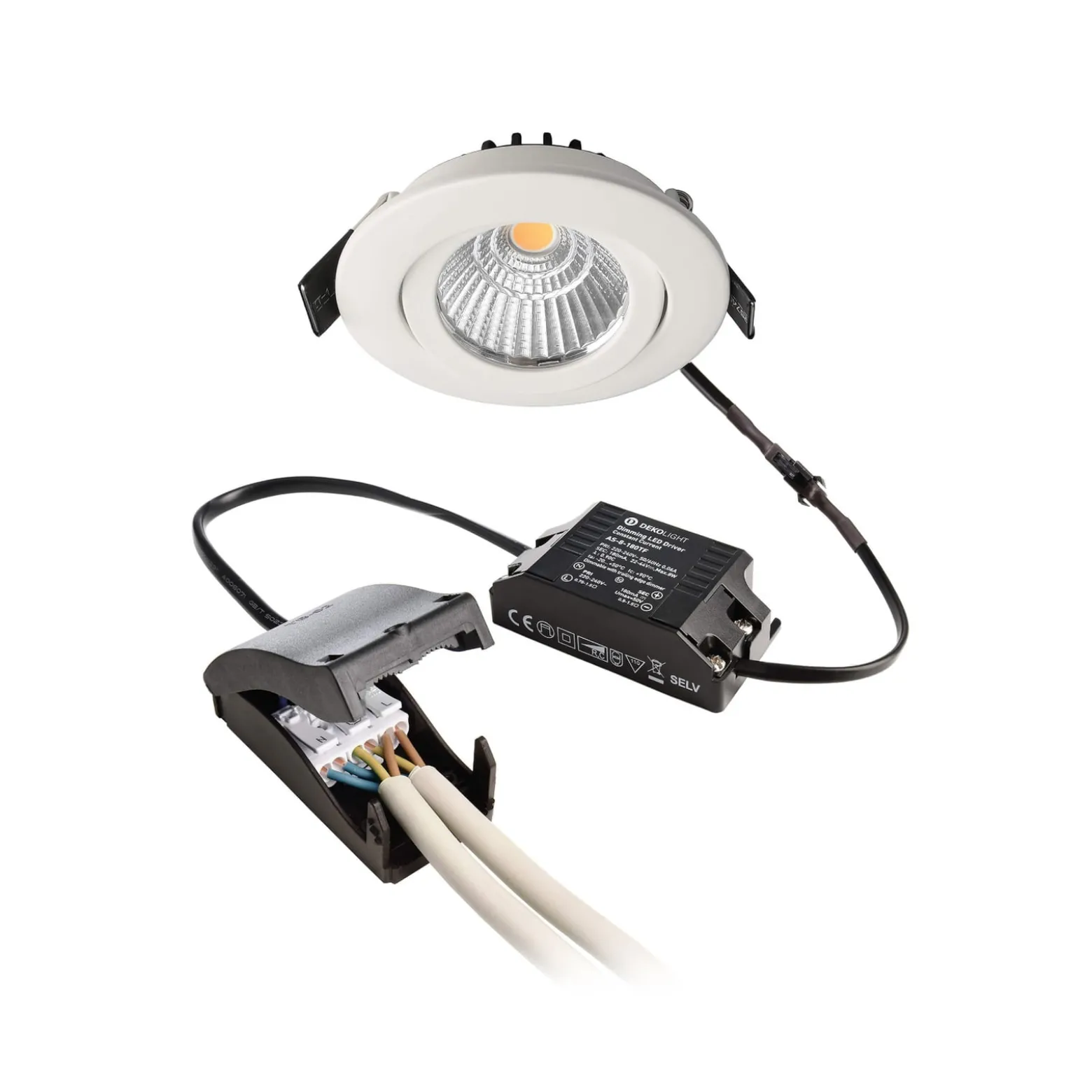 LED-Deckeneinbauleuchte Dione, IP44, weiß, dim to warm