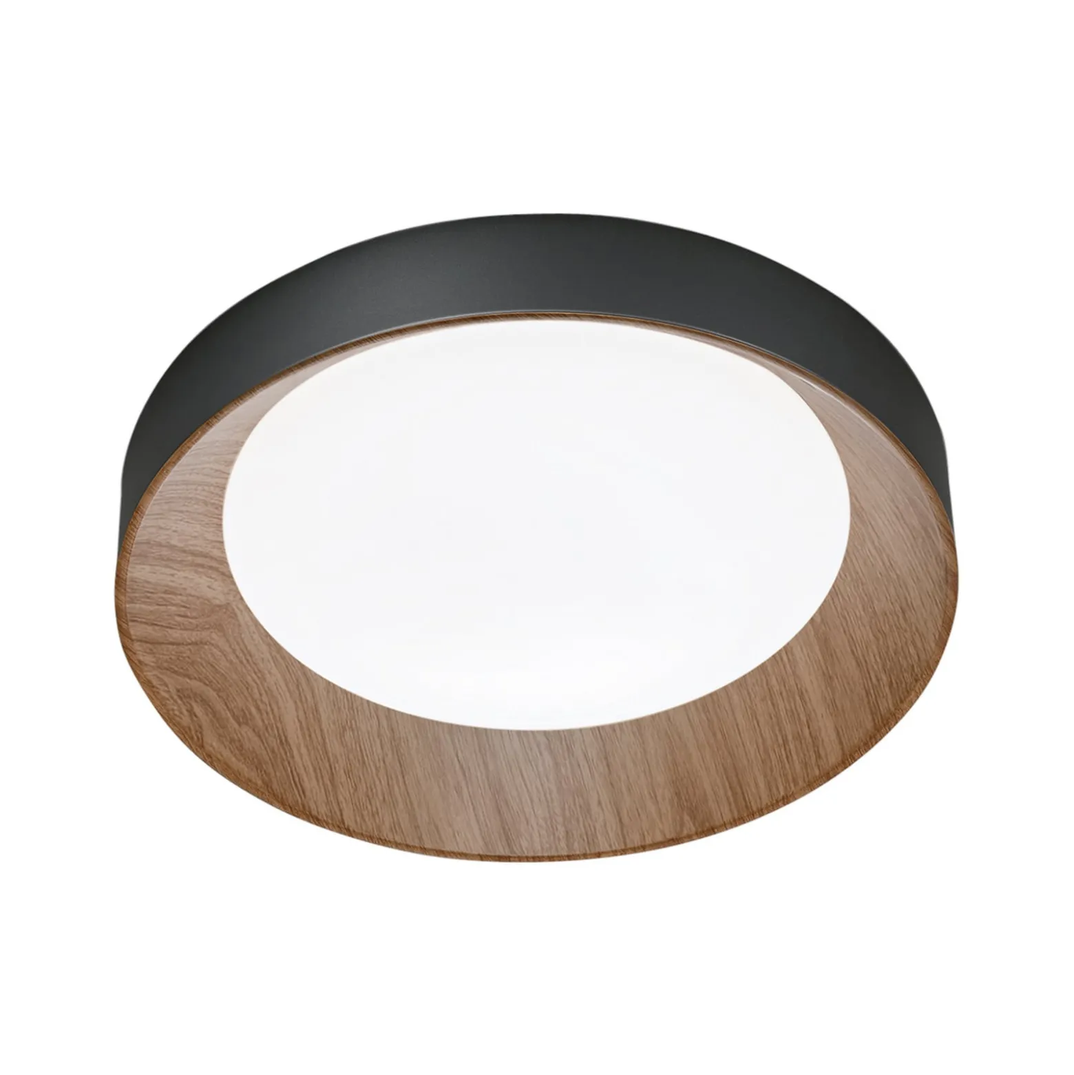 LED-Deckenlampe Arka, Ø 40 cm, schwarz/Holzoptik, Metall CCT