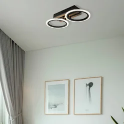 LED-Deckenlampe Blevins 2-flg. schwarz/holzoptik, Länge 46cm