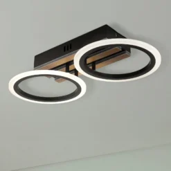 LED-Deckenlampe Blevins 2-flg. schwarz/holzoptik, Länge 46cm