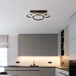 LED-Deckenlampe Blevins 3-flg. schwarz/holzoptik, Länge 46cm