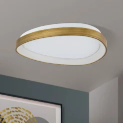 LED-Deckenlampe Charlie, Ø 45 cm, opalweiß, altmessingfarben