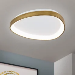LED-Deckenlampe Charlie, Ø 45 cm, opalweiß, altmessingfarben