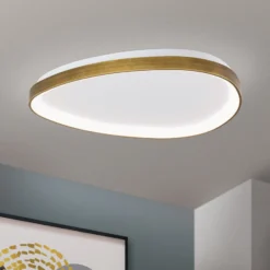 LED-Deckenlampe Charlie, Ø 65 cm, opalweiß, altmessingfarben