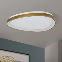 LED-Deckenlampe Charlie, Ø 65 cm, opalweiß, altmessingfarben