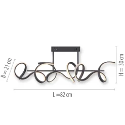 LED-Deckenlampe Curls, schwarz, Metall, 82 cm lang, dimmbar