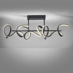 LED-Deckenlampe Curls, schwarz, Metall, 82 cm lang, dimmbar