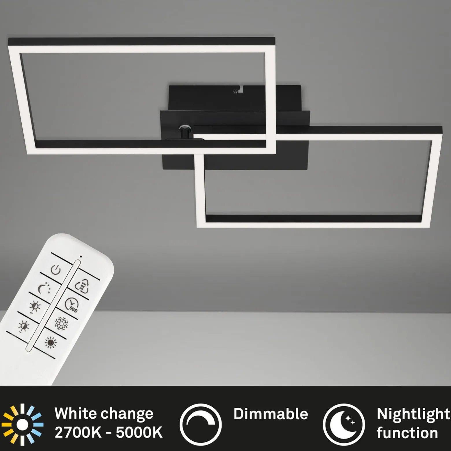 LED-Deckenlampe Frame CCT, schwarz, 50x39cm