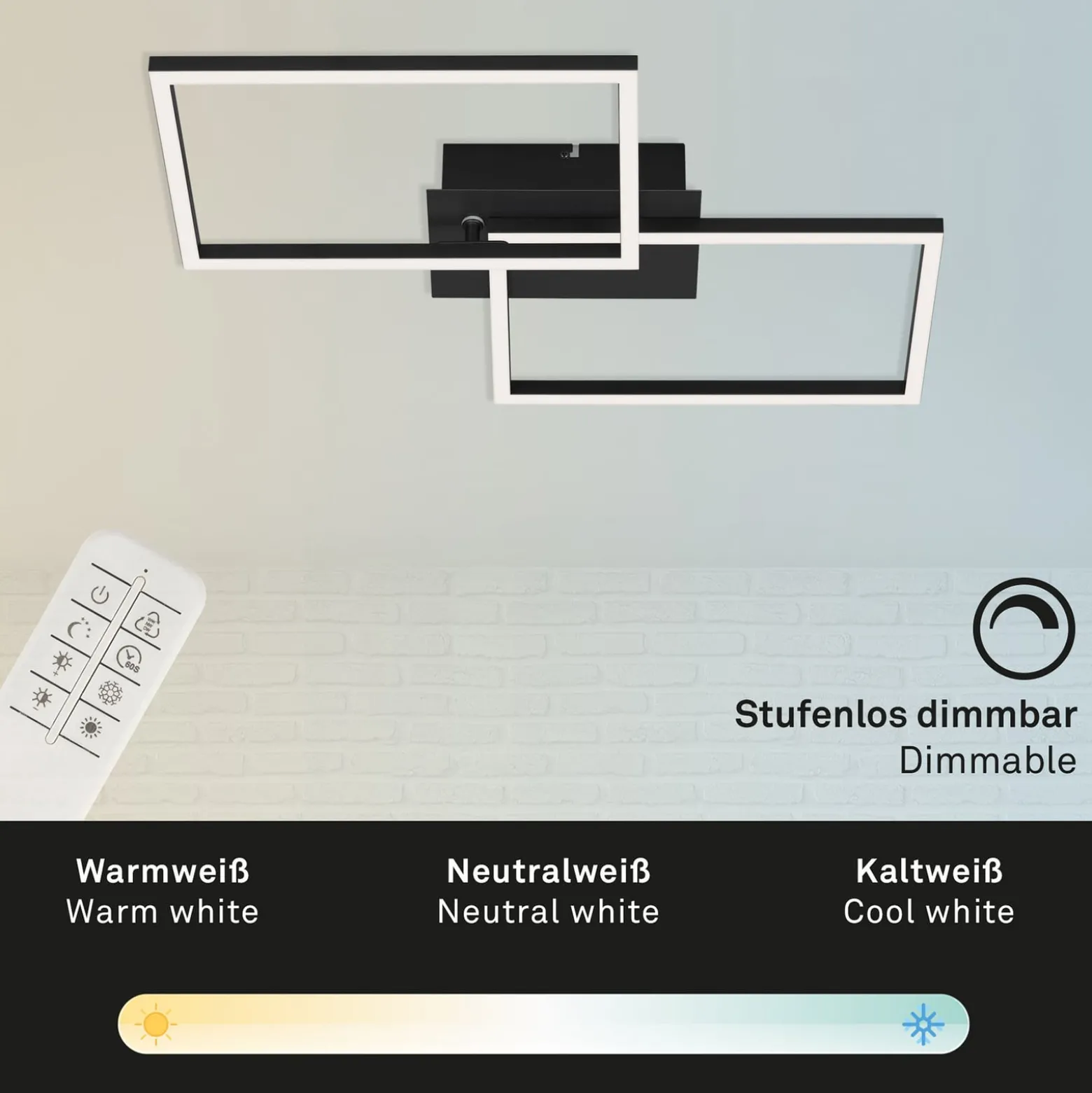 LED-Deckenlampe Frame CCT, schwarz, 50x39cm