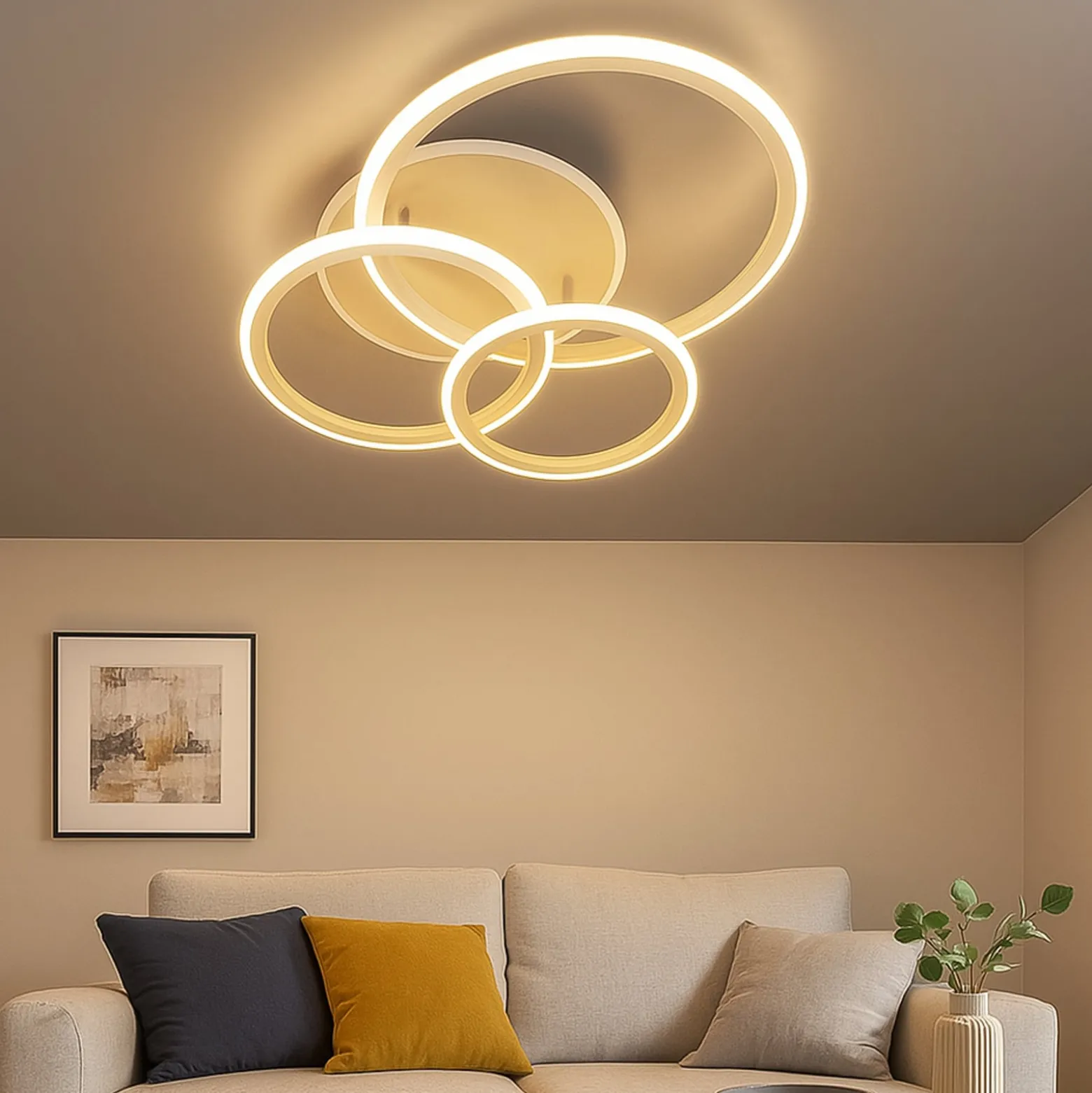 LED-Deckenlampe Gelder, 60 cm, greige/sandfarben, RGBW, CCT