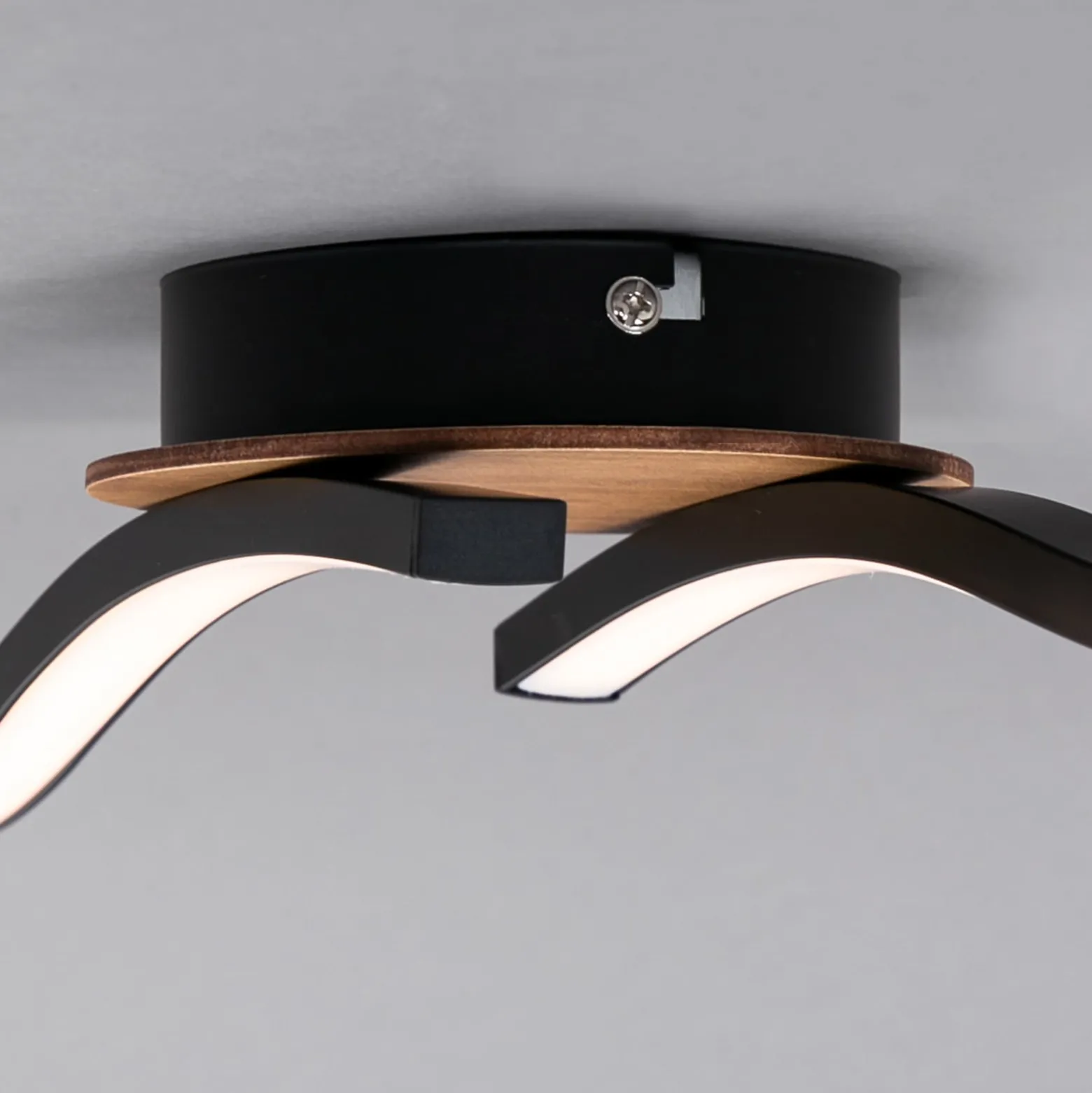 LED-Deckenlampe Go 2-flg schwarz/Holzdekor gewellt