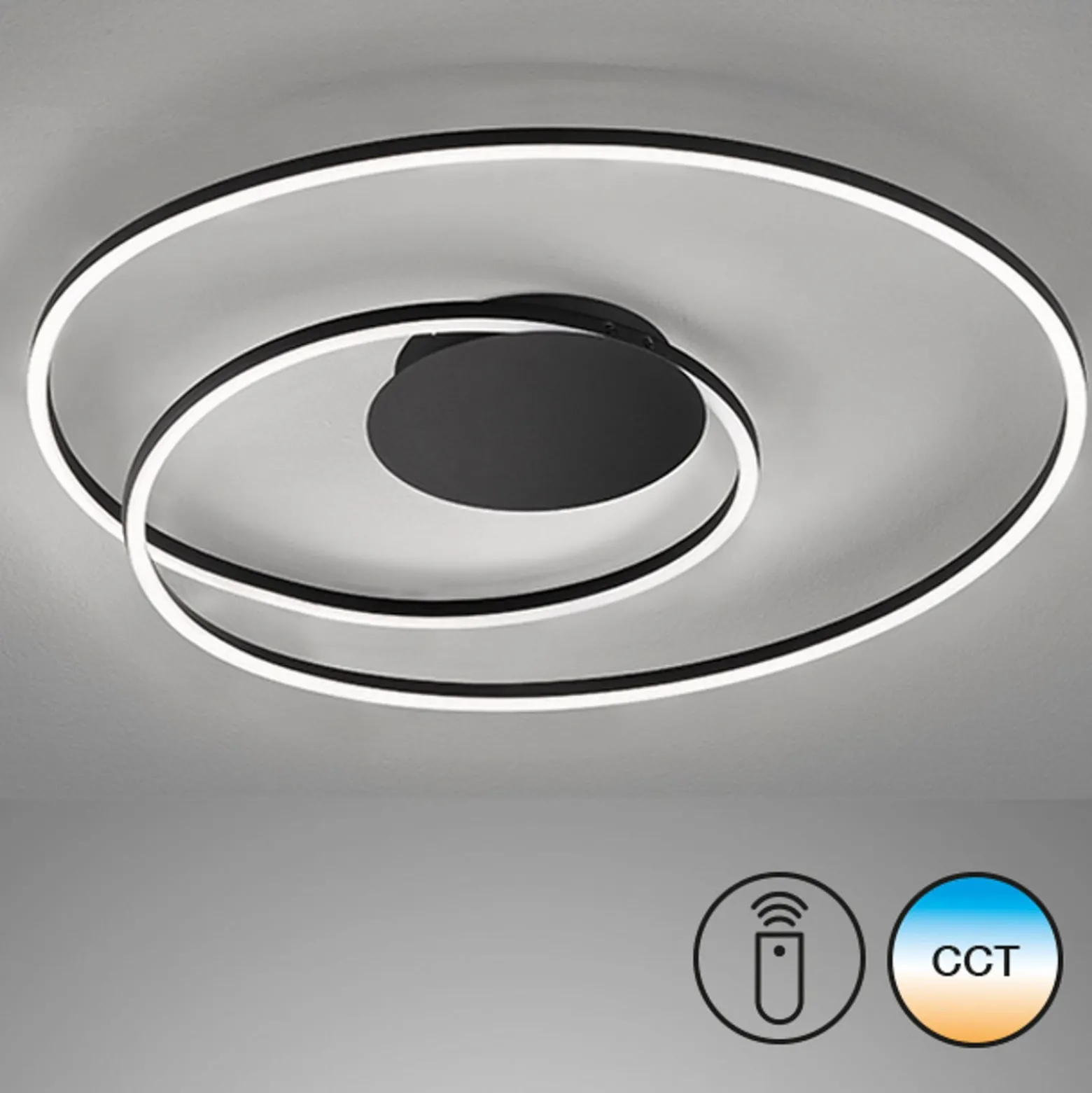 LED-Deckenlampe HOLY, schwarz, Ø 68 cm, Fernbedienung, CCT