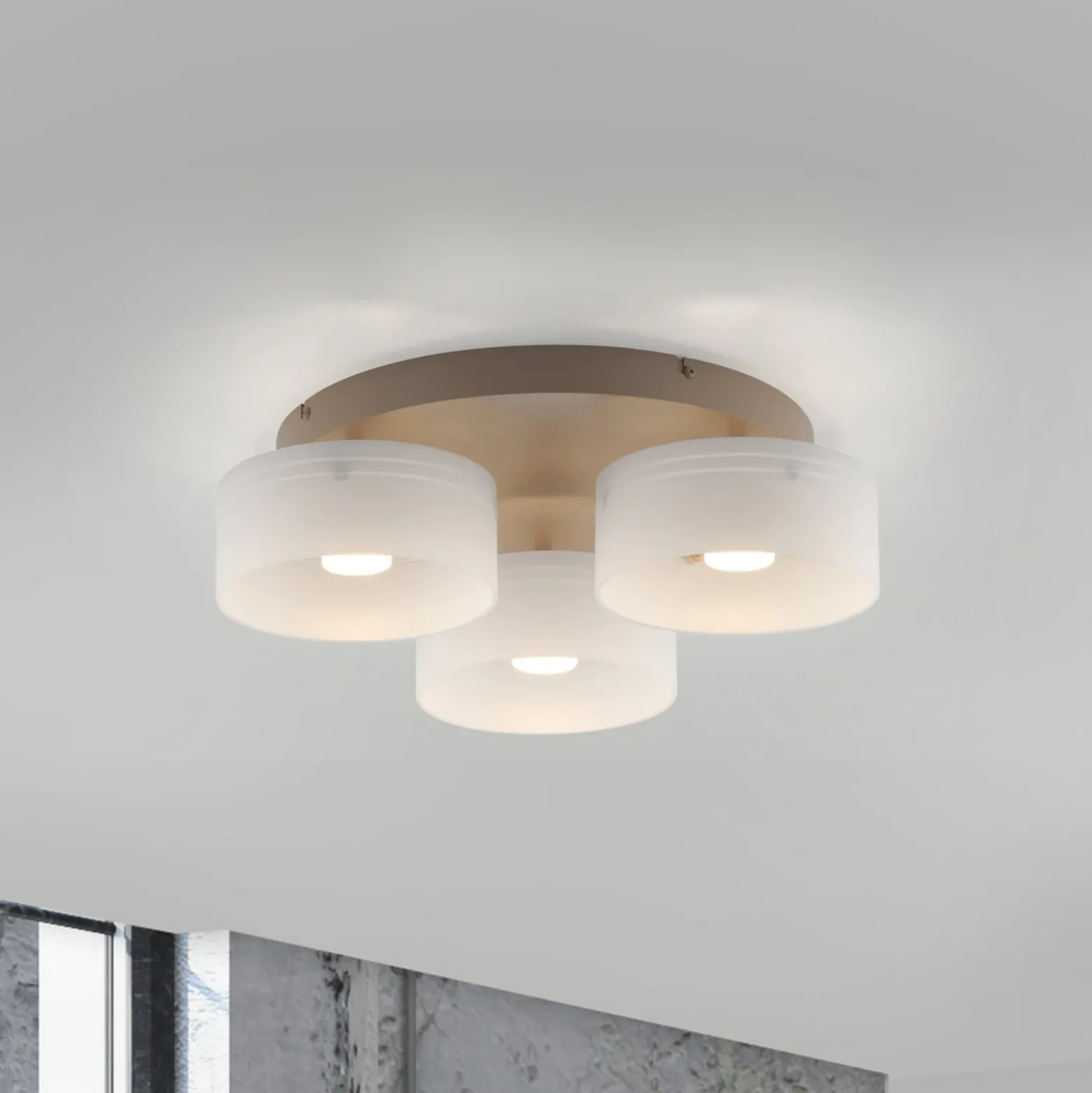 LED-Deckenlampe MARIKA beige/weiß 40 cm 3-flg Glas switchdim