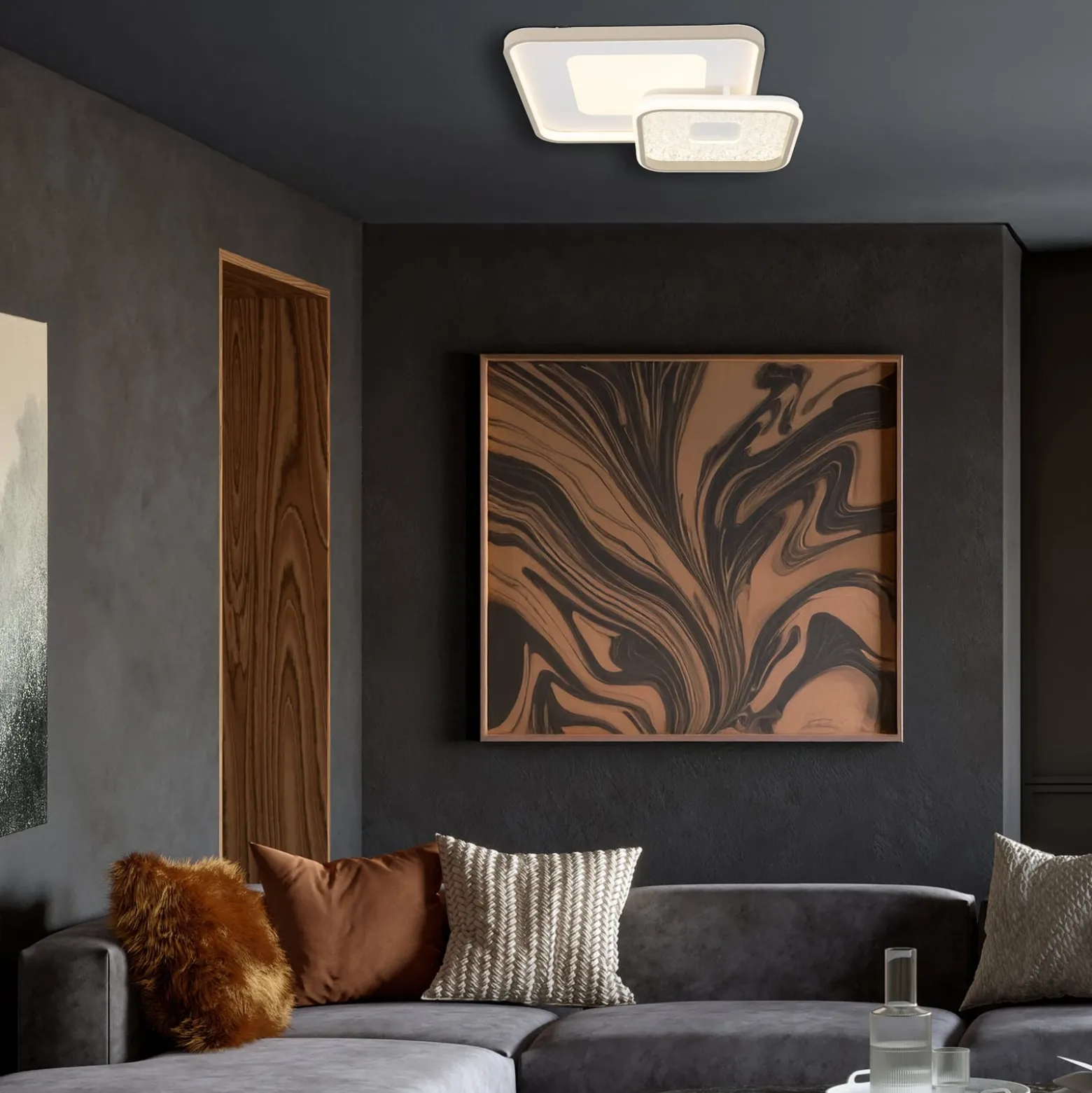 LED-Deckenlampe Mosaiko, Länge 50 cm, weiß/sand Metall