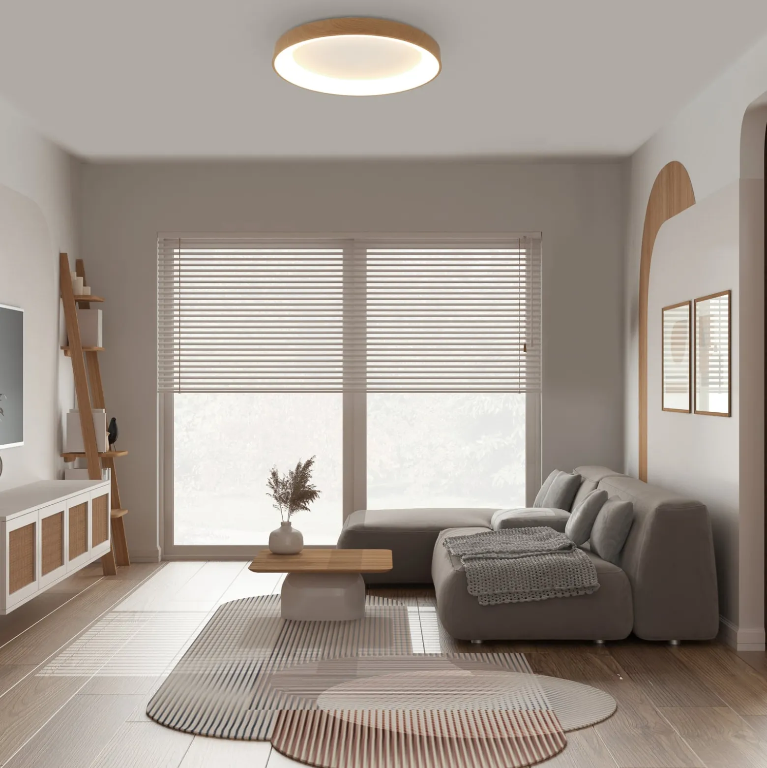 LED-Deckenlampe Niseko II CCT Fernbedienung Ø50cm holzfarben