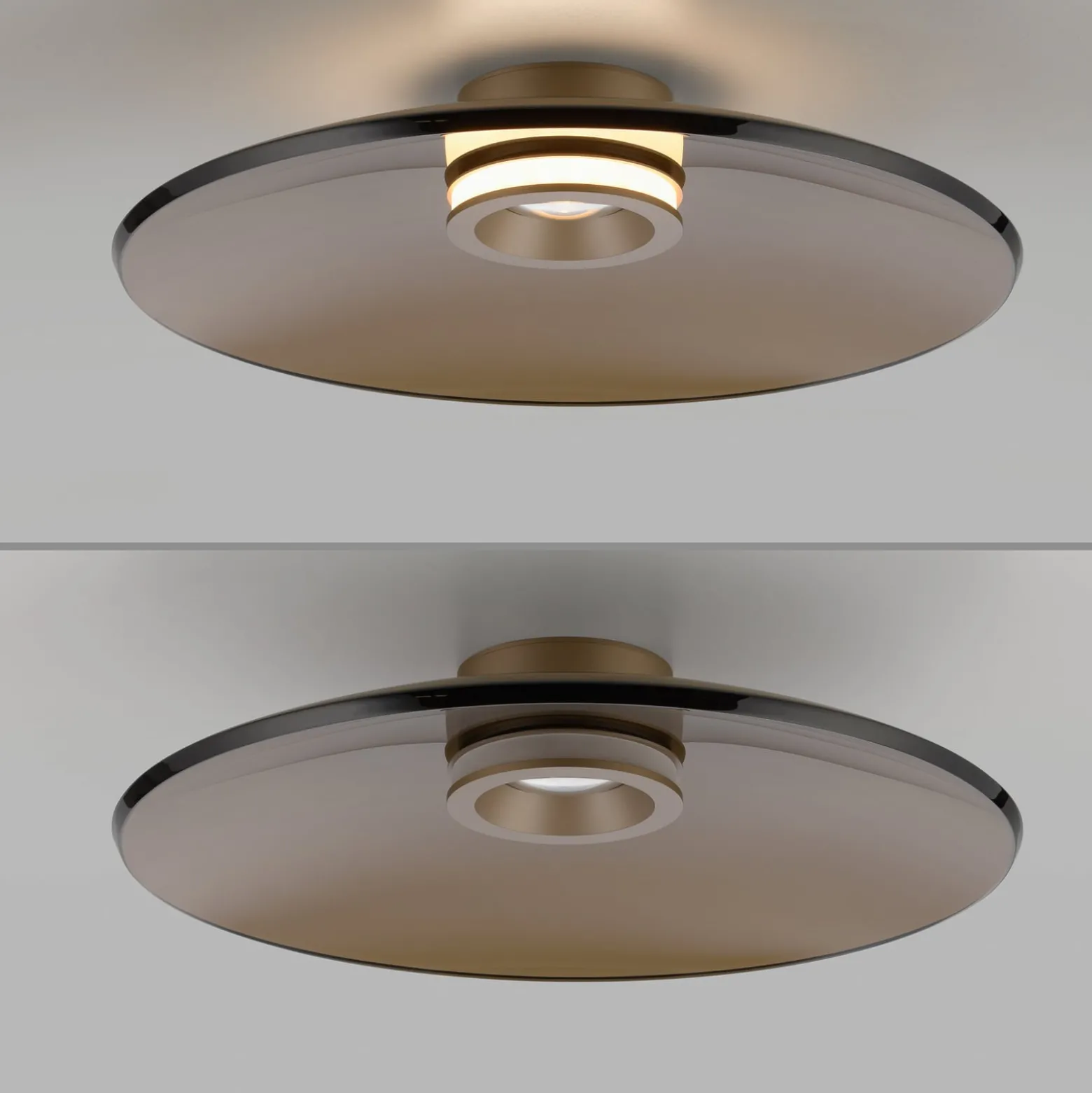 LED-Deckenlampe PURE Moon, bronce, Ø50cm, Amberglas (dunkel)