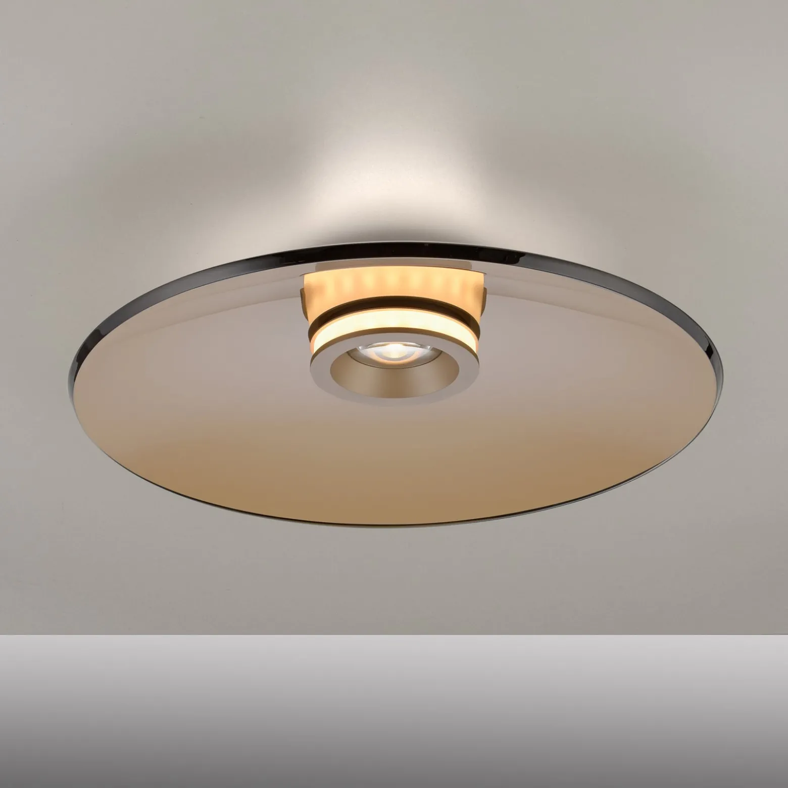 LED-Deckenlampe PURE Moon, bronce, Ø50cm, Amberglas (dunkel)