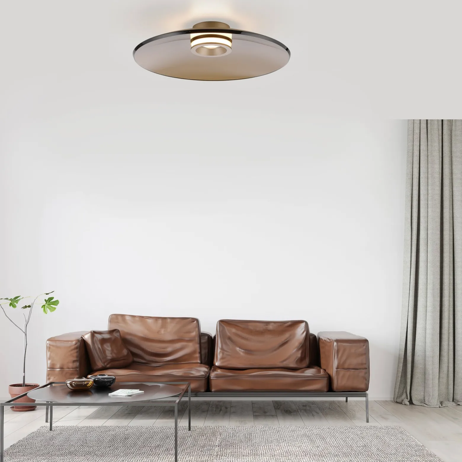 LED-Deckenlampe PURE Moon, bronce, Ø50cm, Amberglas (dunkel)