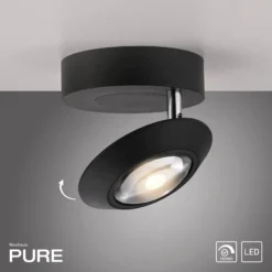 LED-Deckenlampe PURE Oculis, schwarz, Ø 15 cm, Eisen/Glas
