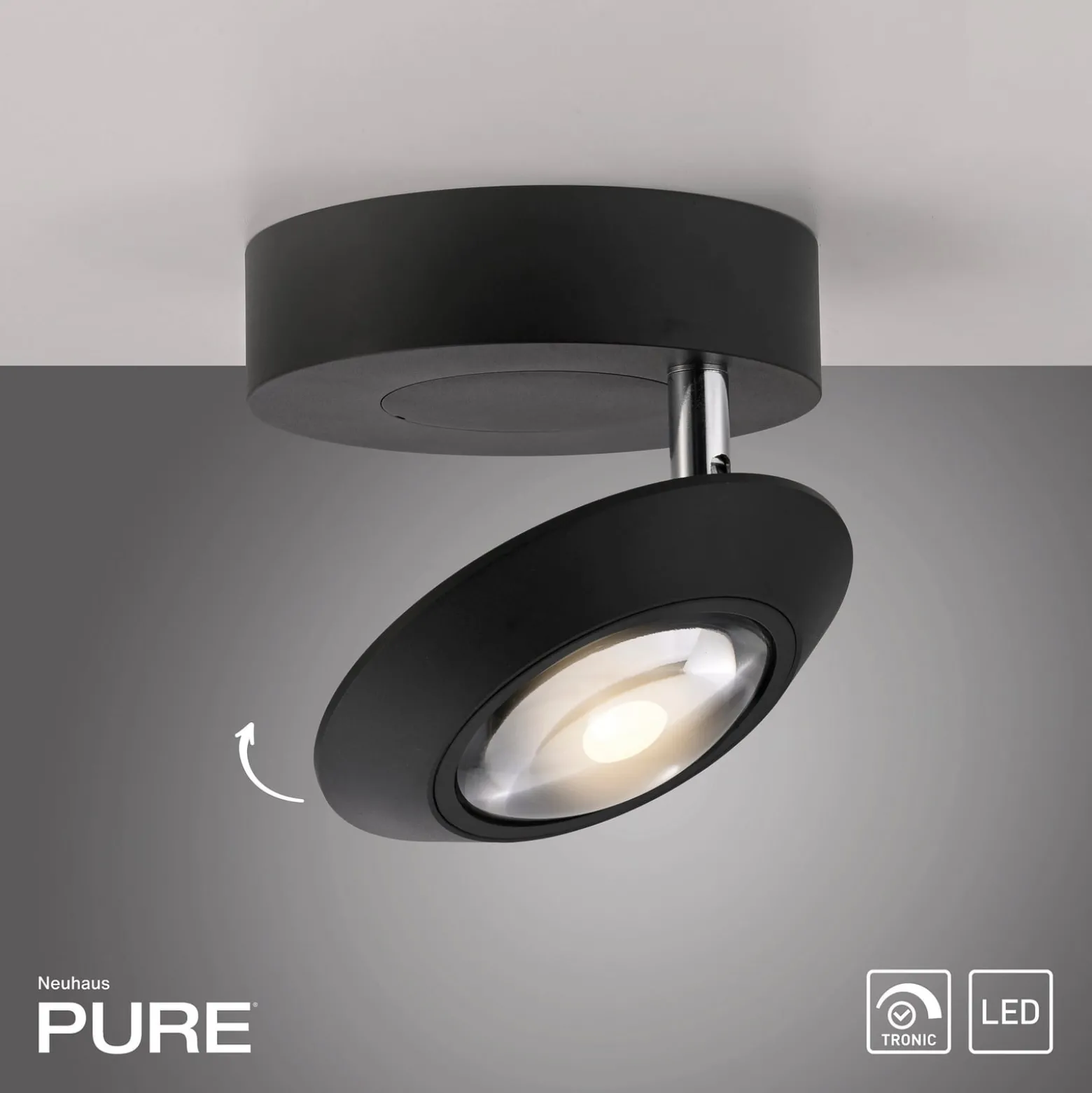 LED-Deckenlampe PURE Oculis, schwarz, Ø 15 cm, Eisen/Glas
