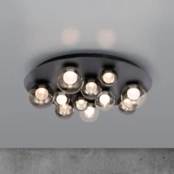 LED-Deckenlampe PURE Popup, grau/rauchgrau, Ø 60 cm, 11-fl.