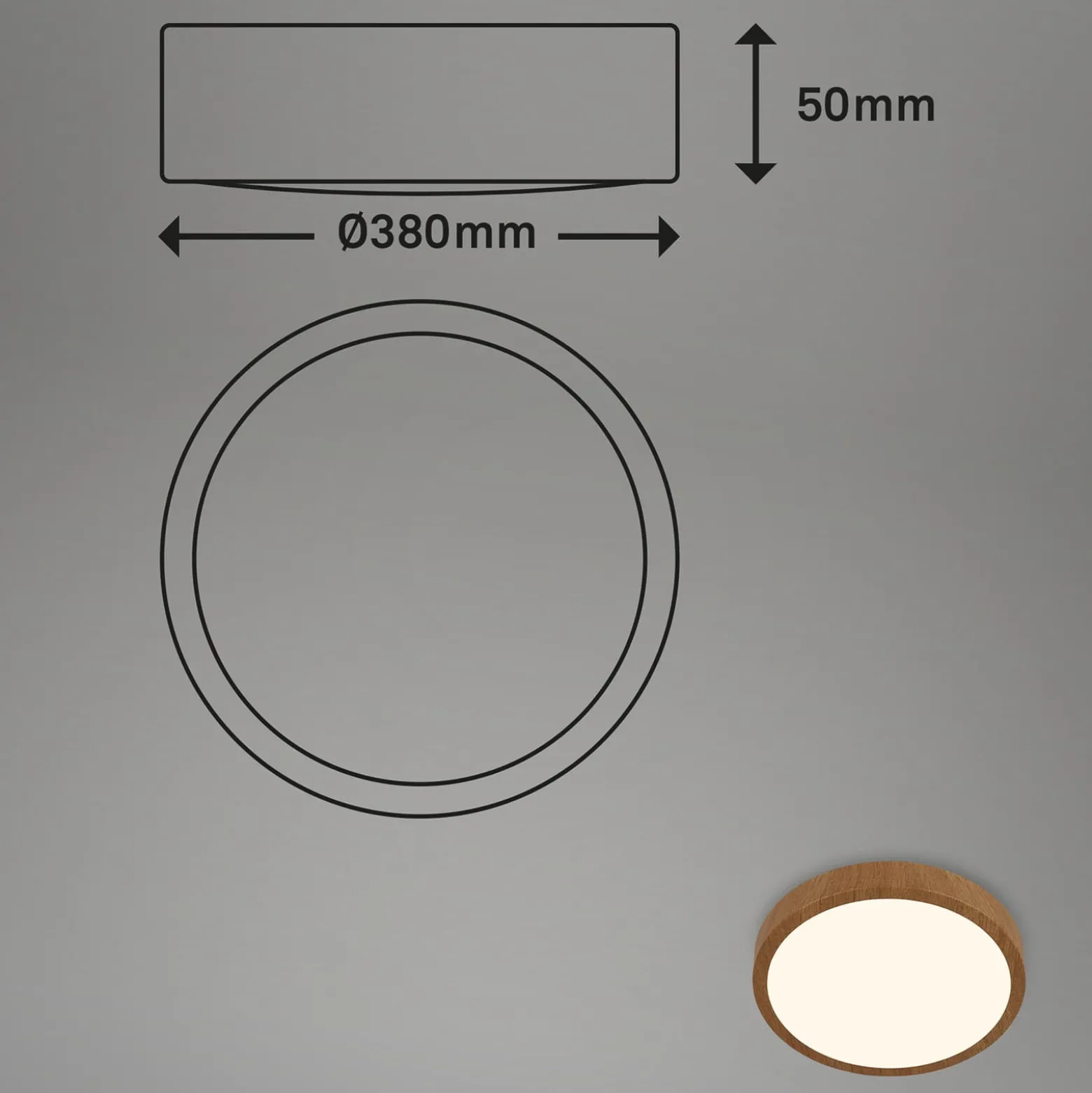 LED-Deckenlampe Runa Wood Holzoptik 3.000 K Ø38cm