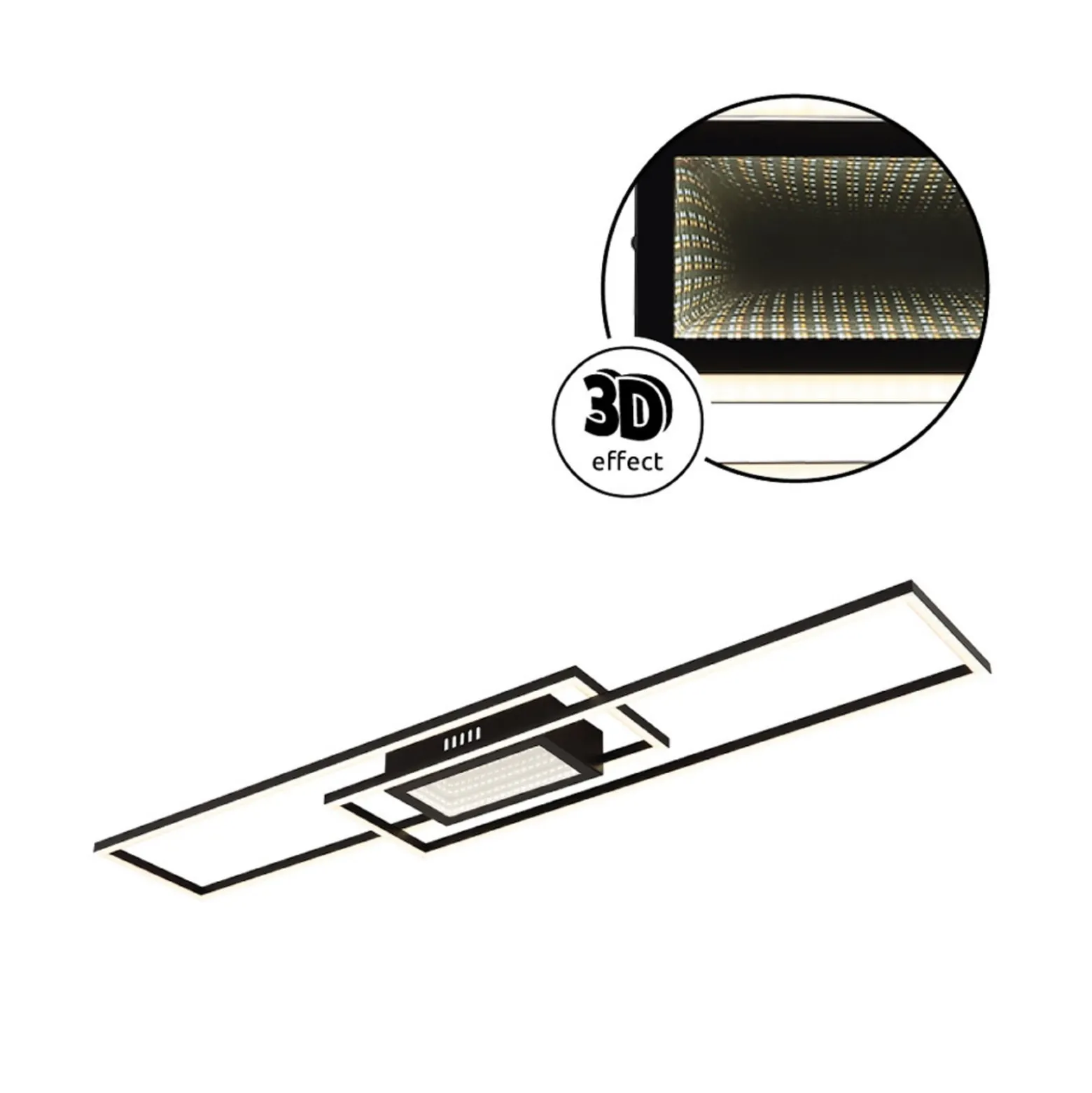 LED-Deckenlampe Saunders, Länge 96 cm, schwarz, 3D-Effekt