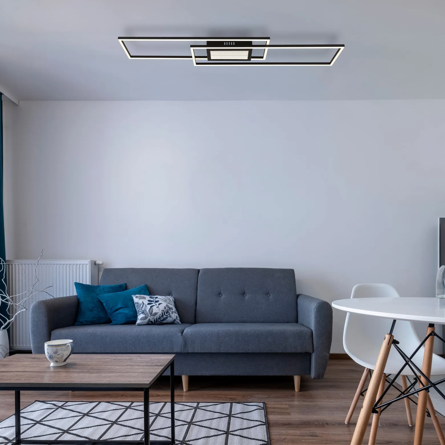 LED-Deckenlampe Saunders, Länge 96 cm, schwarz, 3D-Effekt
