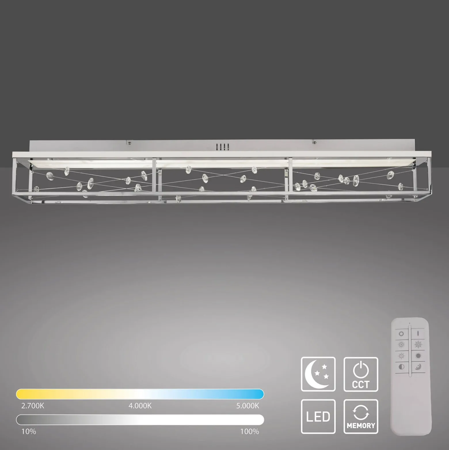 LED-Deckenlampe SKINA, chrom, 112 cm, CCT, dim Fernbedienung