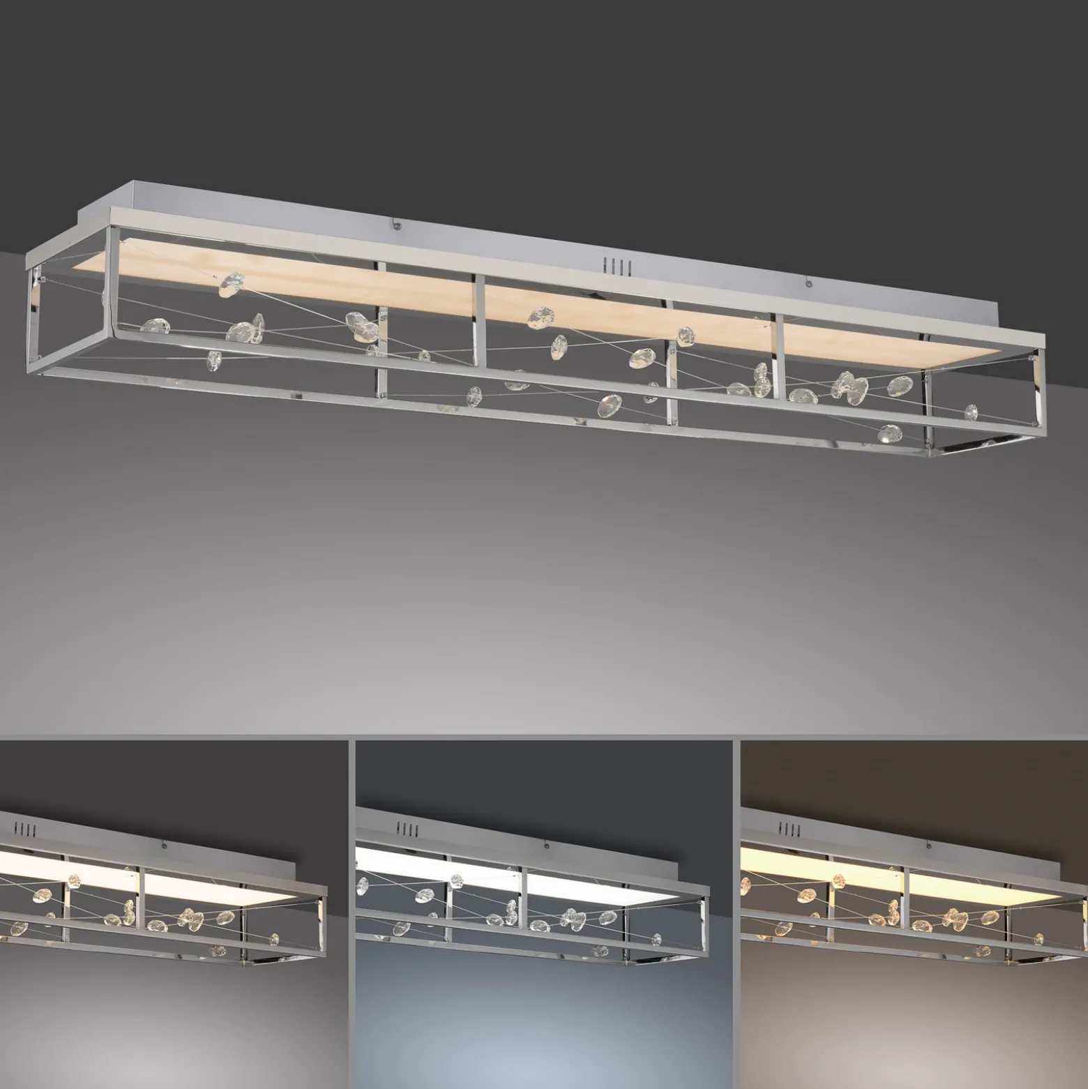 LED-Deckenlampe SKINA, chrom, 112 cm, CCT, dim Fernbedienung
