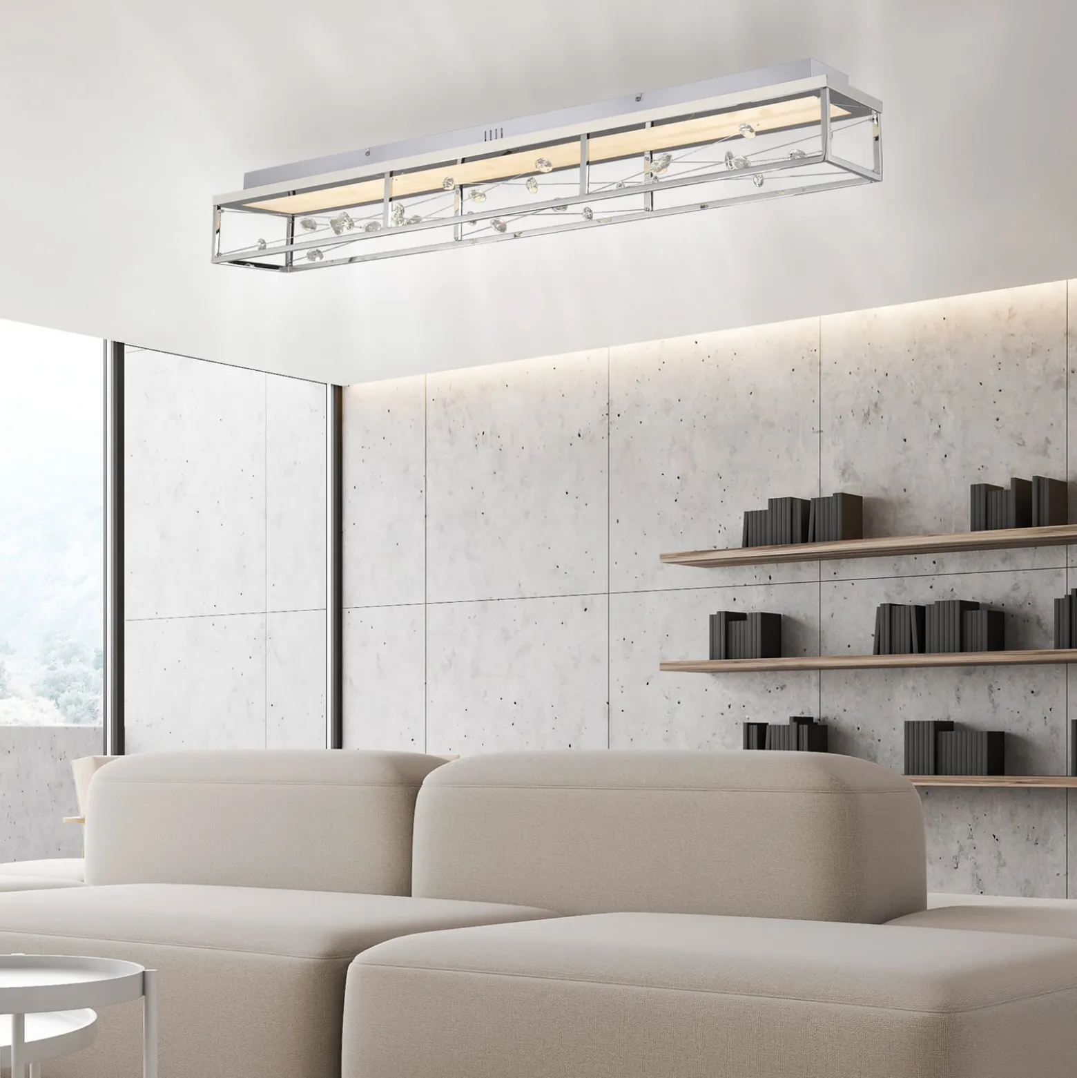 LED-Deckenlampe SKINA, chrom, 112 cm, CCT, dim Fernbedienung