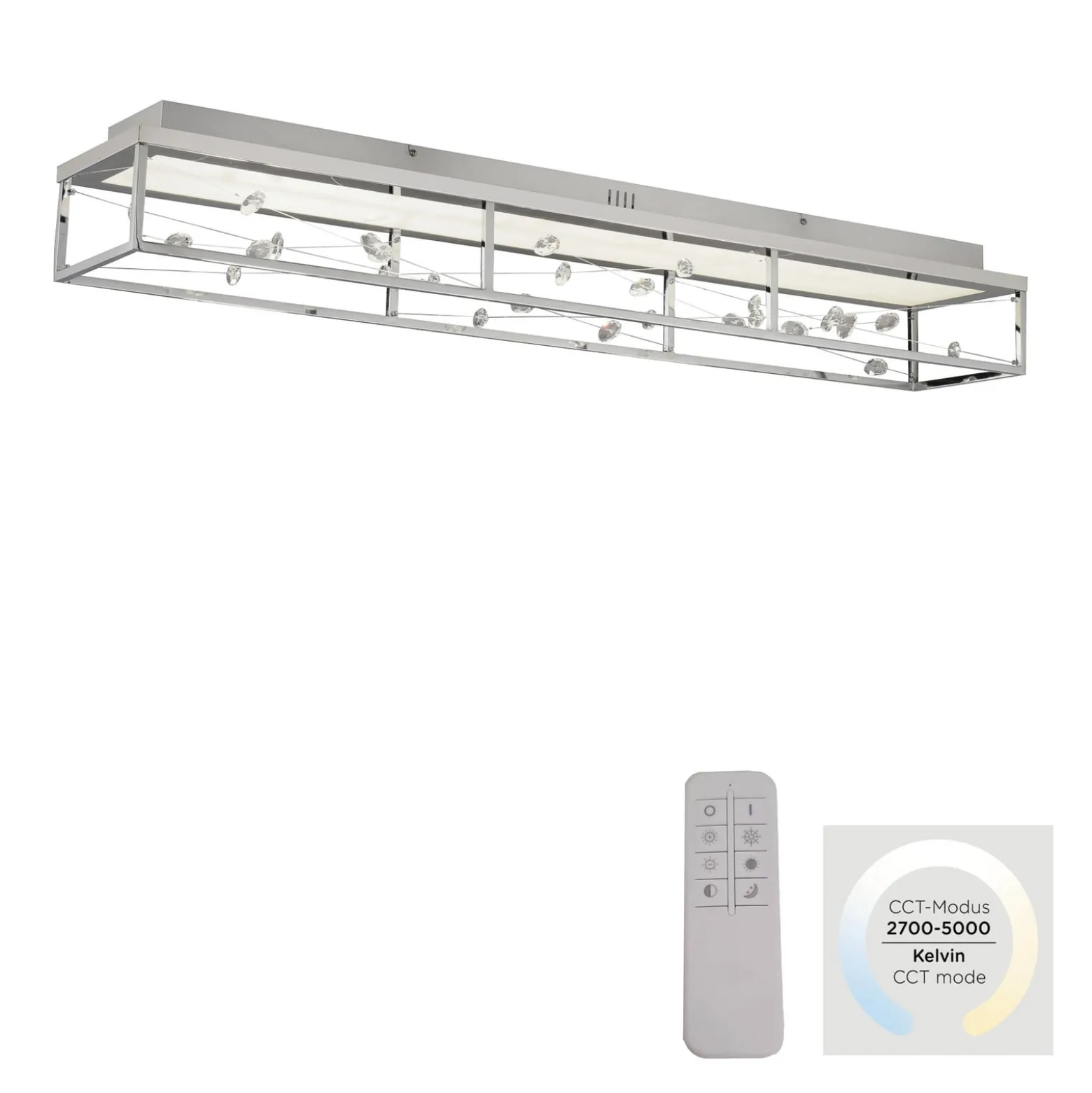 LED-Deckenlampe SKINA, chrom, 112 cm, CCT, dim Fernbedienung