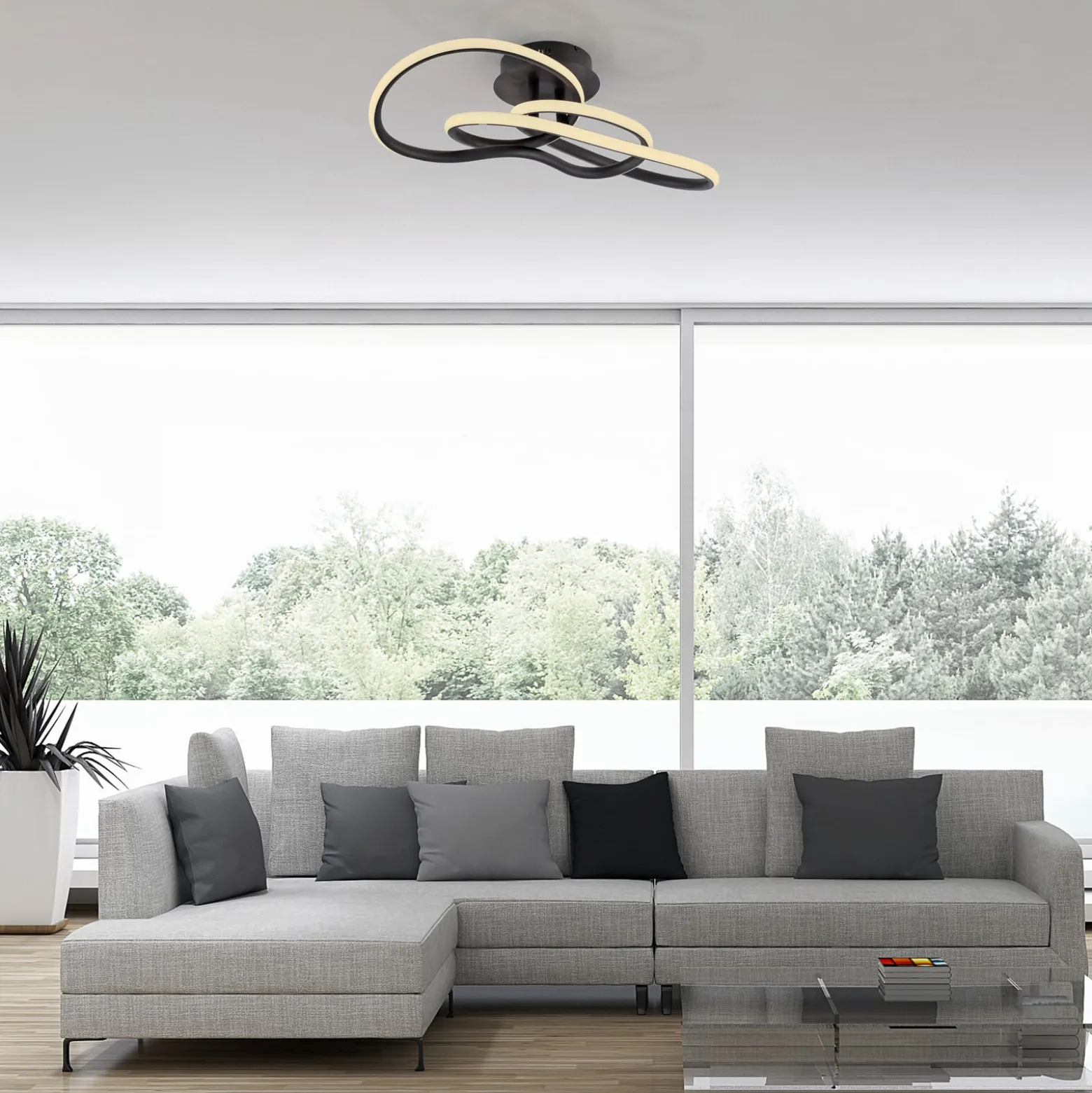 LED-Deckenlampe TWIST, schwarz, Länge 90 cm Metall switchdim