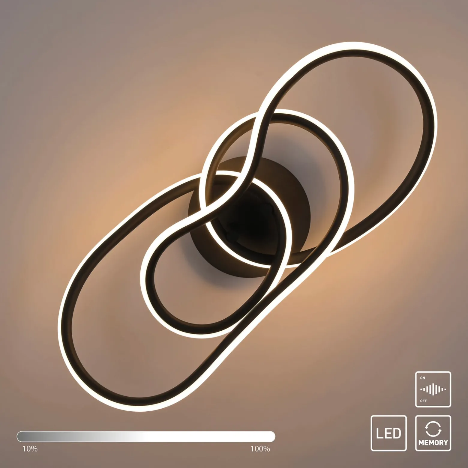 LED-Deckenlampe TWIST, schwarz, Länge 90 cm Metall switchdim