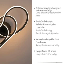 LED-Deckenlampe TWIST, schwarz, Länge 90 cm Metall switchdim