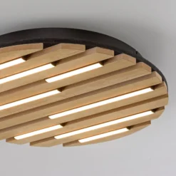 LED-Deckenleuchte Akustik, Ø 38 cm, Holz natur, Metall